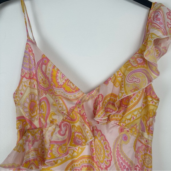 Banana Republic Silk Dress Size 2 Petite Pink Paisley Babydoll Ruffle Y2K - Picture 5 of 12